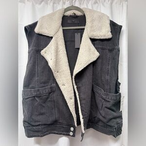 Blank NYC Sherpa Lined Denim Vest Black Sleeveless Jacket NWT Size S